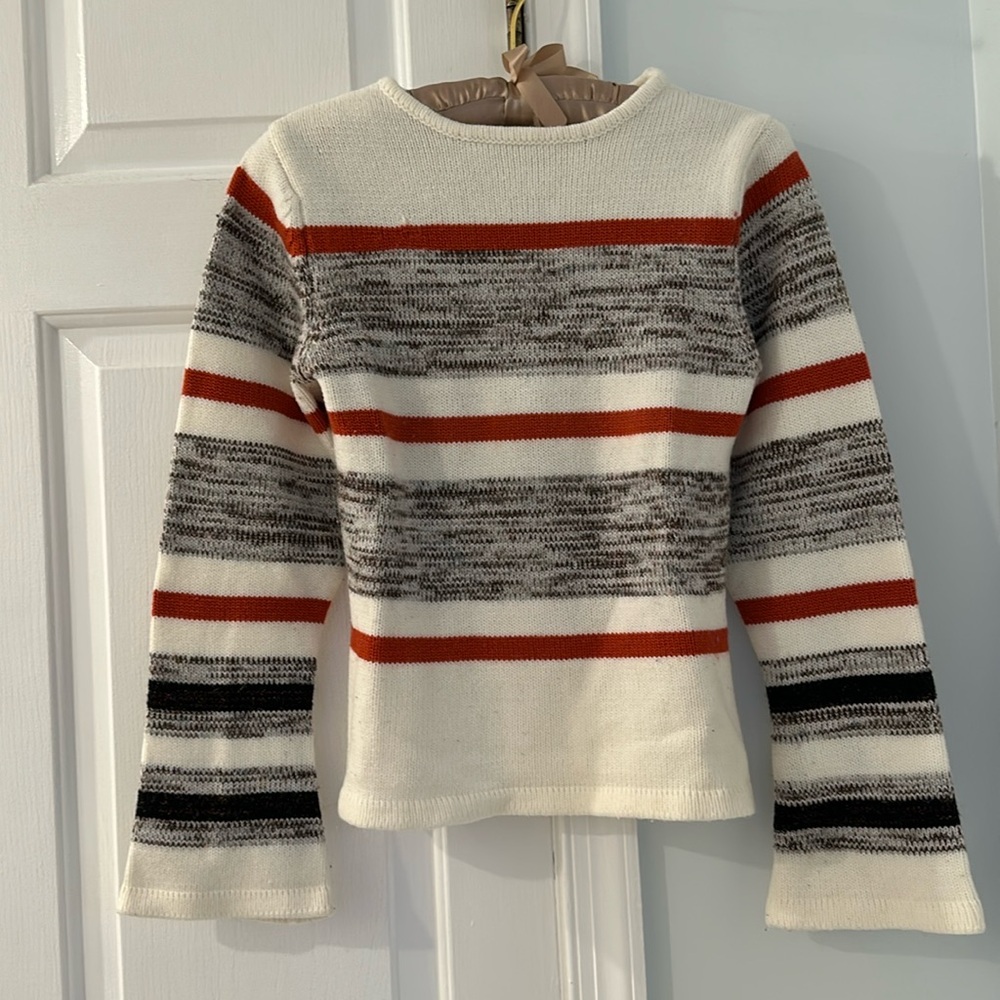 Striped Pattern Colorblock Sweater with Flare Style Sleeves